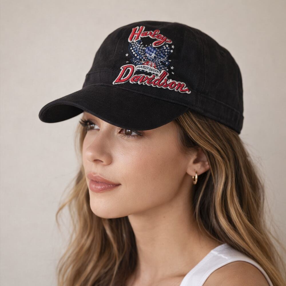 Harley Davidson Hat Cap. Silver Crystal/Rhinestone American Size M Bling NWOT